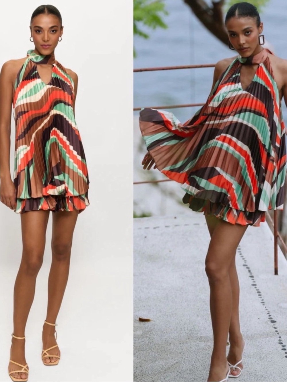 Anthropologie Halter Pleated Swing Mini fully lined Dress NWT Large